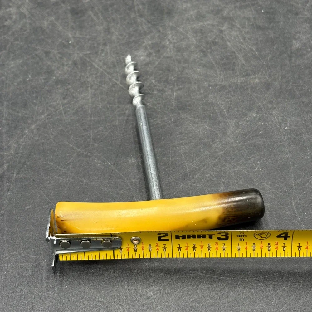 Vtg MCM T-Handle Corkscrew Faux Horn Marbled Yellow Brown Barware Wine Opener